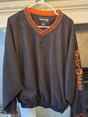 Vintage TaylorMade Golf V-Neck Windbreaker Pullover - Black & Orange - Men's XL